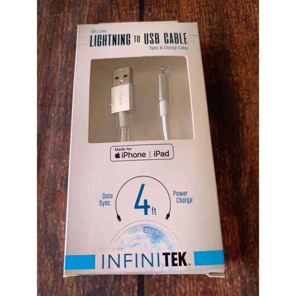 InfiniTek 4Ft Lightning To USB Cable For iPhone & iPad Data Sync & Charging - Picture 1 of 2